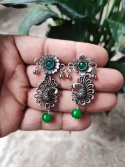Elegant Oxidised Peacock Stud Earrings | Traditional Ethnic Jewelry for Women and Girls