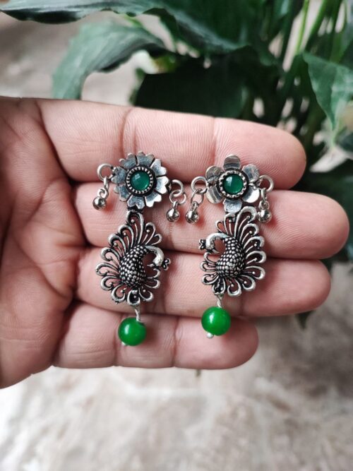 Elegant Oxidised Peacock Stud Earrings | Traditional Ethnic Jewelry for Women and Girls