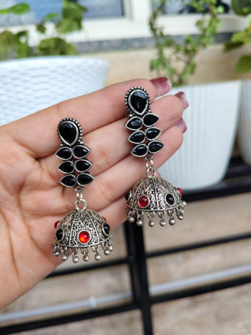 Stylish Oxidised Multi-Color Stone Jhumka Earrings | Elegant Ethnic Jewelry for Women
