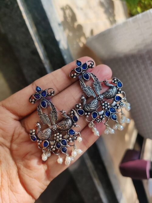 Oxidised Peacock Design Stud Earrings ? Elegant Ethnic Jewelry for Women