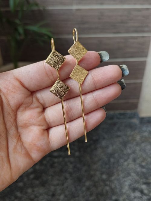 Gold plated square earcuff textured jewelry for women