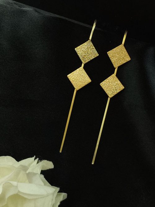 Gold plated square earcuff textured jewelry for women
