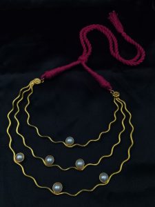 Unique Gold Plated Vintage Look Alike Stone Necklace | Adjustable Thread Ethnic Jewelry - color: "Pink"