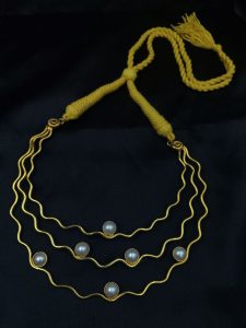 Unique Gold Plated Vintage Look Alike Stone Necklace | Adjustable Thread Ethnic Jewelry - color: "Yellow"
