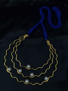 Unique Gold Plated Vintage Look Alike Stone Necklace | Adjustable Thread Ethnic Jewelry - color: "Blue"
