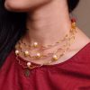 Gold plated vintage look alike stone necklace with adjustable thread