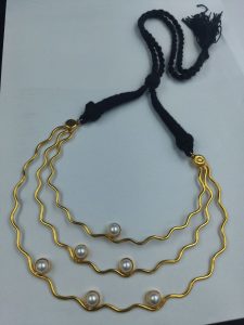 Unique Gold Plated Vintage Look Alike Stone Necklace | Adjustable Thread Ethnic Jewelry - color: "Black"
