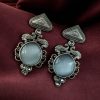 Unique Peacock Stud Earrings with Monalisa Stone in Silver Replica Oxidized Finish