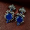 Unique Peacock Stud Earrings with Monalisa Stone in Silver Replica Oxidized Finish