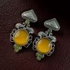 Unique Peacock Stud Earrings with Monalisa Stone in Silver Replica Oxidized Finish