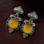 Bulk 124 Unique Peacock Stud Earrings | Silver Replica Monalisa Stone Oxidized Jewelry - "Yellow"