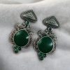 Unique Peacock Stud Earrings with Monalisa Stone in Silver Replica Oxidized Finish
