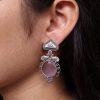 Unique Peacock Stud Earrings with Monalisa Stone in Silver Replica Oxidized Finish