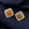 Unique Meenakari square stud earrings with pearl and stone work