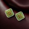Unique Meenakari square stud earrings with pearl and stone work