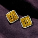 Bulk 102 Unique Meenakari Square Stud Earrings | Stone & Pearl Work Lightweight Daily Use Jewelry - "Yellow"