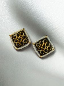 Unique Meenakari Square Stud Earrings | Stone & Pearl Work Lightweight Daily Use Jewelry - color: "Black"