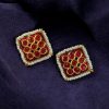 Unique Meenakari square stud earrings with pearl and stone work