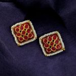 Bulk 110 Unique Meenakari Square Stud Earrings | Stone & Pearl Work Lightweight Daily Use Jewelry - "Red"