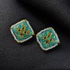 Unique Meenakari square stud earrings with pearl and stone work