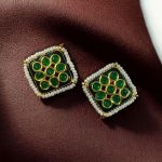 Bulk 114 Unique Meenakari Square Stud Earrings | Stone & Pearl Work Lightweight Daily Use Jewelry - "Green"