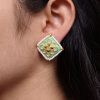 Unique Meenakari square stud earrings with pearl and stone work