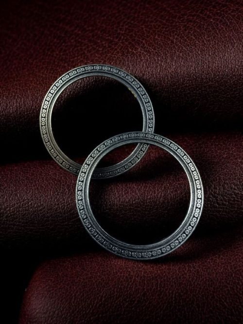 silver plated ethnic Oxidized bangle in German silver look-alike finish with traditional Indian design.