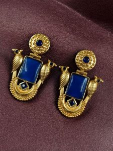 Best Traditional Gold Plated Bird Earrings – Ethnic Dangler with Vintage Look Jewelry - color: "Blue"
