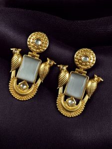Best Traditional Gold Plated Bird Earrings – Ethnic Dangler with Vintage Look Jewelry - color: "Grey"