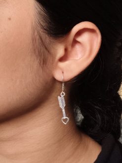 Heart arrow earrings in German silver with hook for western casual wear.