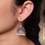 Traditional German Silver Jhumka Earrings – Hook Style Danglers with Pearl Work Perfect Jewelry