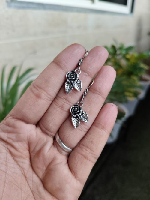 German Silver Rose Hook Dangler Earrings Ethnic Design