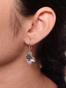 Beautiful German Silver Rose Earrings | Hook Dangler Ethnic Design