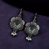 Lightweight German Silver Flower Earrings with pearl hook ethnic design