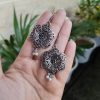 Lightweight German Silver Flower Earrings with pearl hook ethnic design