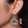 Lightweight German Silver Flower Earrings with pearl hook ethnic design