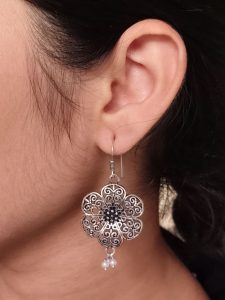 Lightweight German Silver Flower Earrings | Pearl Hook Ethnic Amazing Jewelry