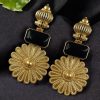 Gold plated flower dangler earrings with Monalisa stone vintage look.
