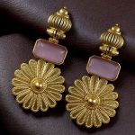 Bulk 68 Gold Plated Flower Dangler Earrings | Long Monalisa Stone Vintage Look Best Jewelry - "Baby Pink"