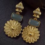Bulk 56 Gold Plated Flower Dangler Earrings | Long Monalisa Stone Vintage Look Best Jewelry - "Grey"