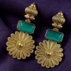 Gold plated flower dangler earrings with Monalisa stone vintage look.