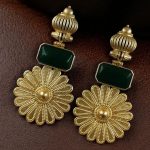 Bulk 52 Gold Plated Flower Dangler Earrings | Long Monalisa Stone Vintage Look Best Jewelry - "Green"