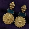Gold plated flower dangler earrings with Monalisa stone vintage look.