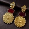 Gold plated flower dangler earrings with Monalisa stone vintage look.