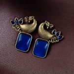 Bulk 44 Traditional Look alike Two-Tone Peacock Earrings | Ethnic Stone Work Perfect Jewelry for Women - "Blue"