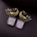 Bulk 32 Traditional Look alike Two-Tone Peacock Earrings | Ethnic Stone Work Perfect Jewelry for Women - "Baby Pink"