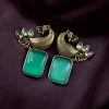 Two-tone peacock earrings with stone work in traditional look alike design.