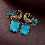 Bulk 36 Traditional Look alike Two-Tone Peacock Earrings | Ethnic Stone Work Perfect Jewelry for Women - "Aqua"