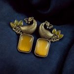 Bulk 46 Traditional Look alike Two-Tone Peacock Earrings | Ethnic Stone Work Perfect Jewelry for Women - "Yellow"