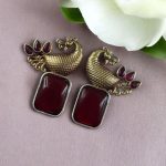Bulk 42 Traditional Look alike Two-Tone Peacock Earrings | Ethnic Stone Work Perfect Jewelry for Women - "Red"